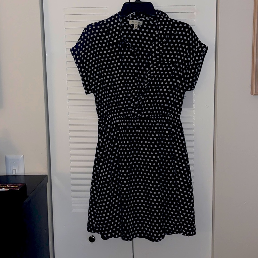 Blue and white  Monteau poka dot dress.